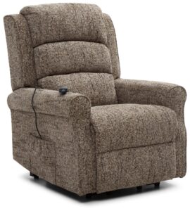 Baxter Electric Recliner Chair in grey chunky woven chenille, upright