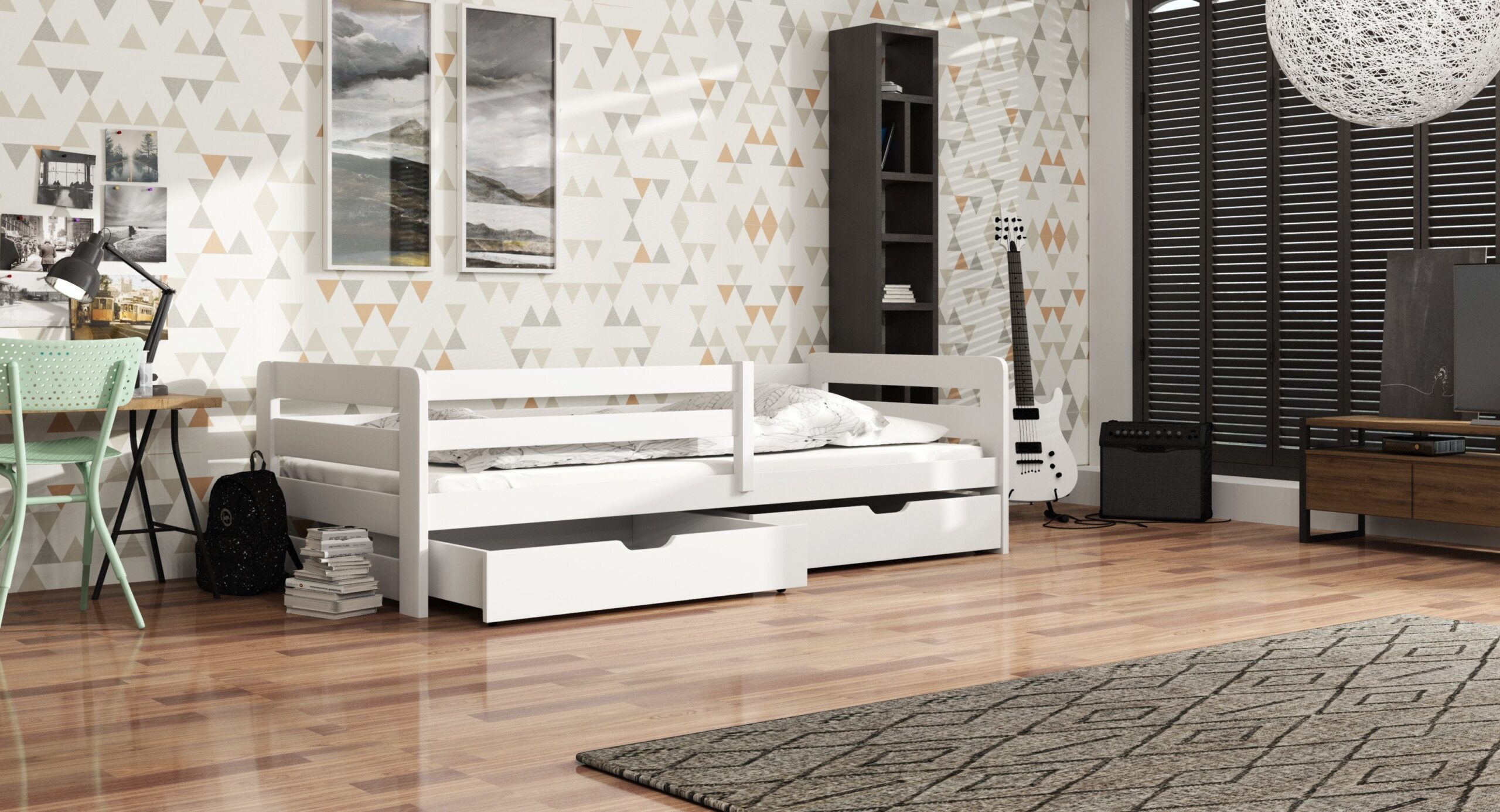 Wooden Bed Ergo with Storage, front view — Arte-N kids single bed