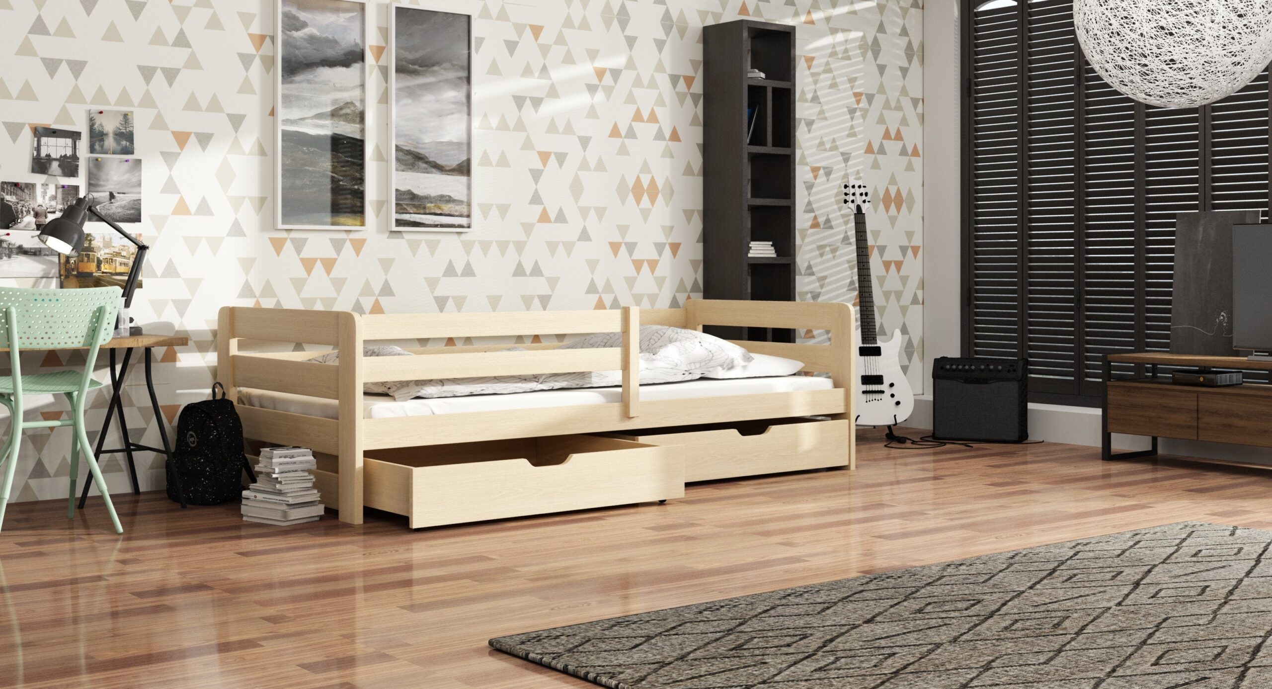 Wooden Bed Ergo with Storage, view 2 — Arte-N kids single bed