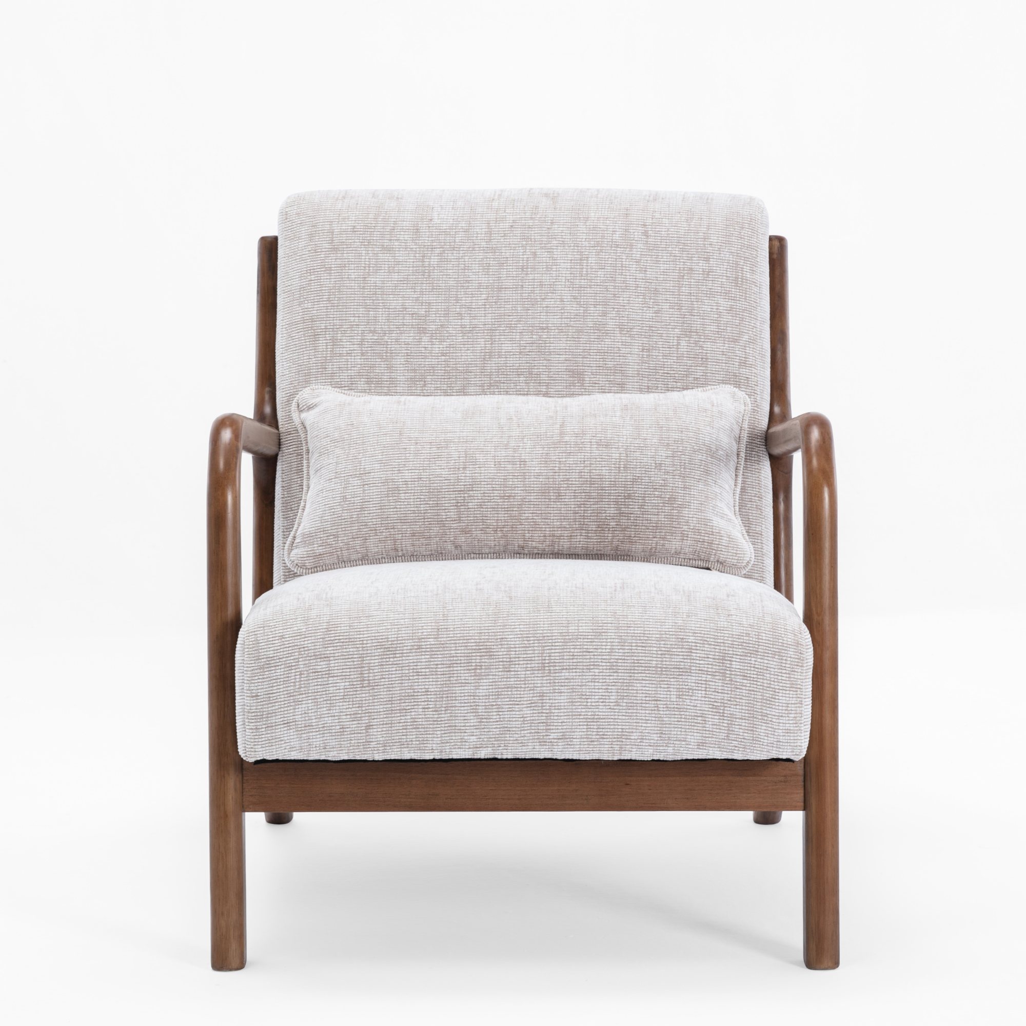 Inca accent chair viewed from an angle showing the wooden frame