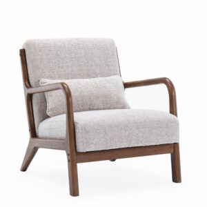 Inca accent chair in Leto natural woven chenille with a walnut finished frame