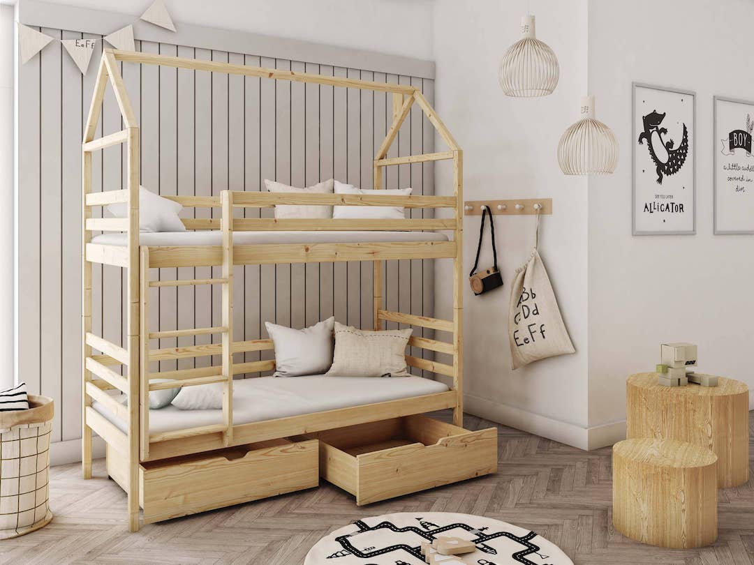 Wooden Bunk Bed Alex With Storage, front view — Arte-N bunk bed