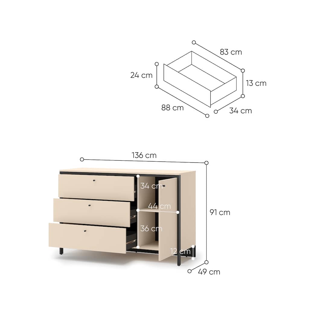 Enna EN-04 Chest Of Drawers 136cm in Beige and Black, view 3 — Arte-N chest of drawers
