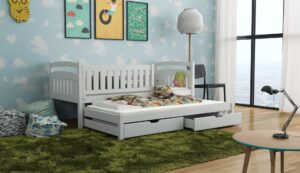 Wooden Bed Galaxy with Trundle and Storage, front view — Arte-N kids single bed