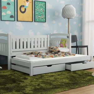 Wooden Bed Galaxy with Trundle and Storage, front view — Arte-N kids single bed