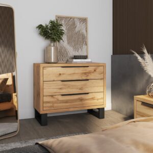 Halle Chest Of Drawers 99cm in Oak Wotan and Black, view 3 — Arte-N chest of drawers
