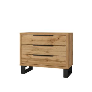Halle Chest Of Drawers 99cm in Oak Wotan and Black, front view — Arte-N chest of drawers