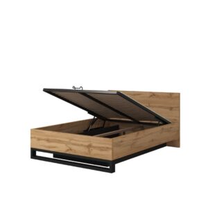 Halle Ottoman Bed [EU Double] in Oak Wotan and Black, front view — Arte-N ottoman bed