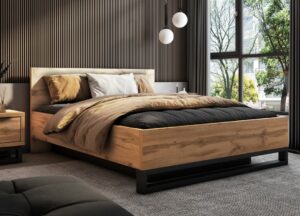 Halle Ottoman Bed [EU King] in Oak Wotan and Black, view 2 — Arte-N ottoman bed