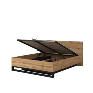 Halle Ottoman Bed [EU King] in Oak Wotan and Black, front view — Arte-N ottoman bed