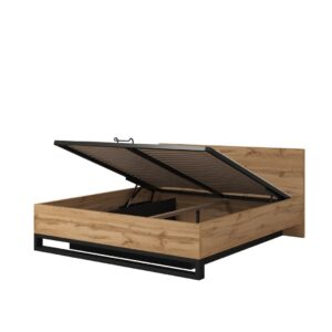 Halle Ottoman Bed [EU Super King] in Oak Wotan and Black, front view — Arte-N ottoman bed