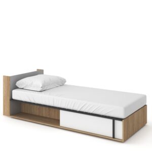 Imola IM-15 Bed with Mattress in White and Graphite and Salisbury and Light Grey, front view — Arte-N kids single bed