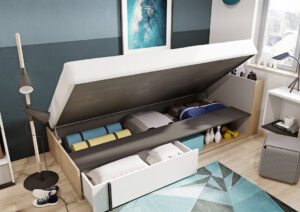 Imola IM-15 Bed with Mattress in White and Graphite and Salisbury and Light Grey, view 3 — Arte-N kids single bed