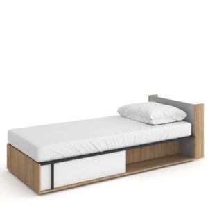 Imola IM-15 Bed with Mattress in White and Graphite and Salisbury and Light Grey, view 2 — Arte-N kids single bed