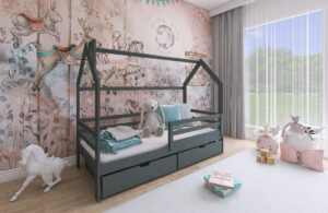 Wooden Single Bed Lila Bed With Storage, front view — Arte-N kids single bed