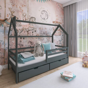 Wooden Single Bed Lila Bed With Storage, front view — Arte-N kids single bed