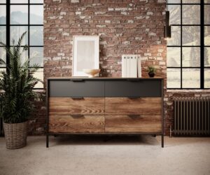 Milton Chest Of Drawers 137cm in Oak Chestnut and Anthracite, view 4 — Arte-N chest of drawers