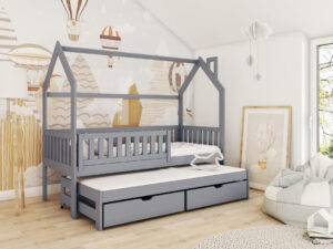 Wooden Single Bed Monkey With Trundle, front view — Arte-N kids single bed