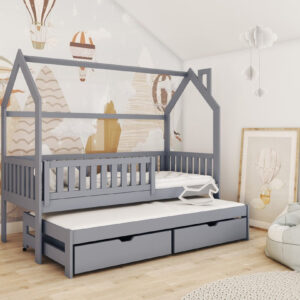Wooden Single Bed Monkey With Trundle, front view — Arte-N kids single bed