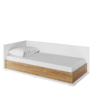 Massi MS-09 Bed in Natural Hickory and Alpine White, front view — Arte-N kids single bed