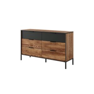 Milton Chest Of Drawers 137cm in Oak Chestnut and Anthracite, front view — Arte-N chest of drawers