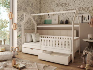 Wooden Single Bed Natan Bed With Storage, front view — Arte-N kids single bed