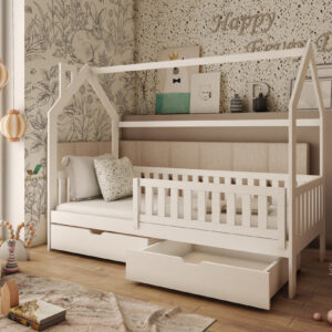 Wooden Single Bed Natan Bed With Storage, front view — Arte-N kids single bed