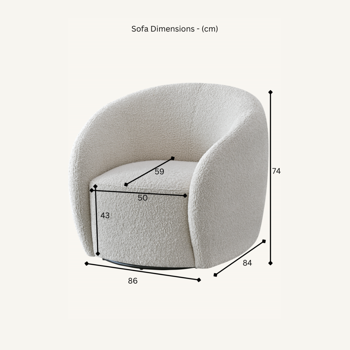 Dimension diagram for the Aluxo Nolita boucle accent chair
