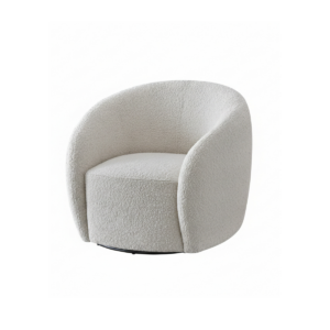 Aluxo Nolita boucle accent chair seen from the front showing its curved wraparound backrest