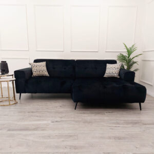Oslo two piece cinema sofa in ebony black styled in a panelled room