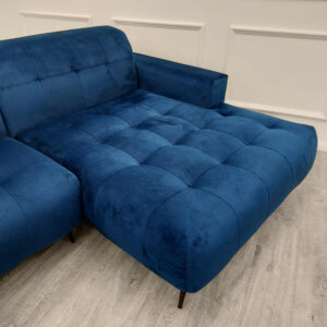 Close view of the Oslo marine blue upholstery