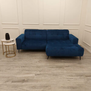 Oslo two piece cinema sofa in marine blue in a panelled room setting