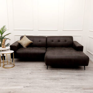 Oslo two piece cinema sofa in dark suede in a room setting