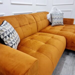Close view of the Oslo burnt orange upholstery