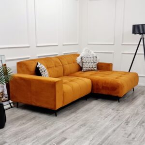 Oslo cinema sofa in burnt orange seen from the chaise end