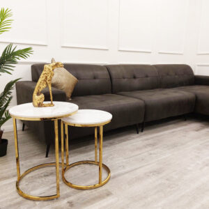 Oslo three piece cinema sofa in dark suede Bison Black in a styled room