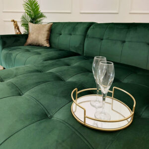Close view of the Oslo emerald green upholstery