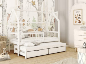 Wooden Single Bed Papi With Trundle, front view — Arte-N kids single bed