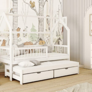 Wooden Single Bed Papi With Trundle, front view — Arte-N kids single bed