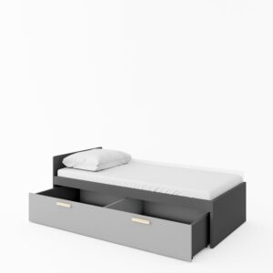 Pok PO-13 Bed with Drawer in Grey and White Matt, view 2 — Arte-N kids single bed