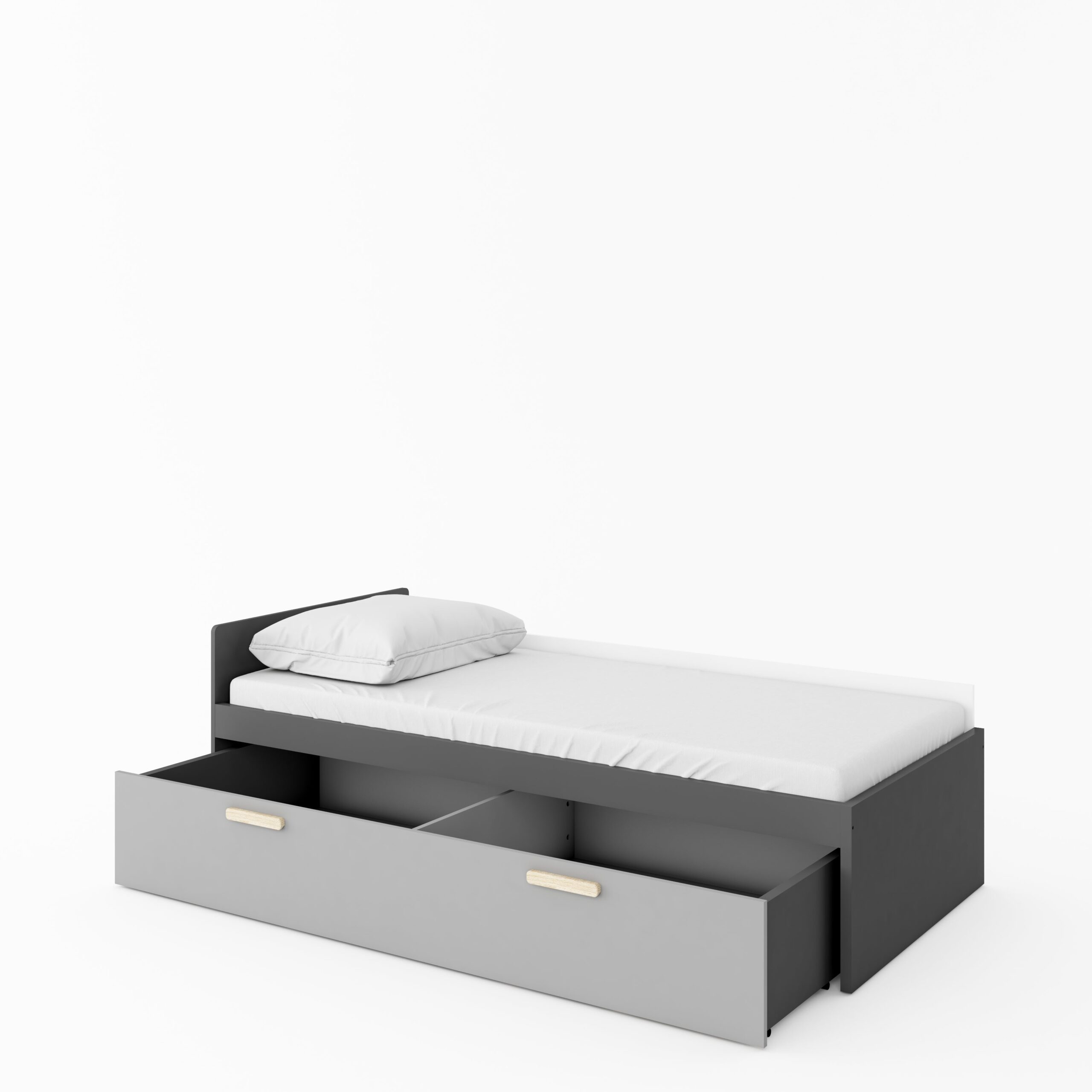 Pok PO-13 Bed with Drawer in Grey and White Matt, view 2 — Arte-N kids single bed