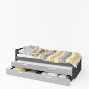 Pok PO-14 Bed with Trundle and Storage in Grey and White Matt, front view — Arte-N kids single bed