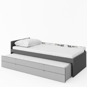 Pok PO-14 Bed with Trundle and Storage in Grey and White Matt, view 2 — Arte-N kids single bed