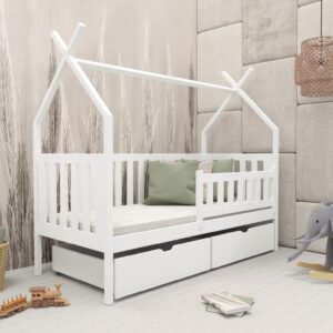 Wooden Single Bed Simba with Storage, front view — Arte-N kids single bed