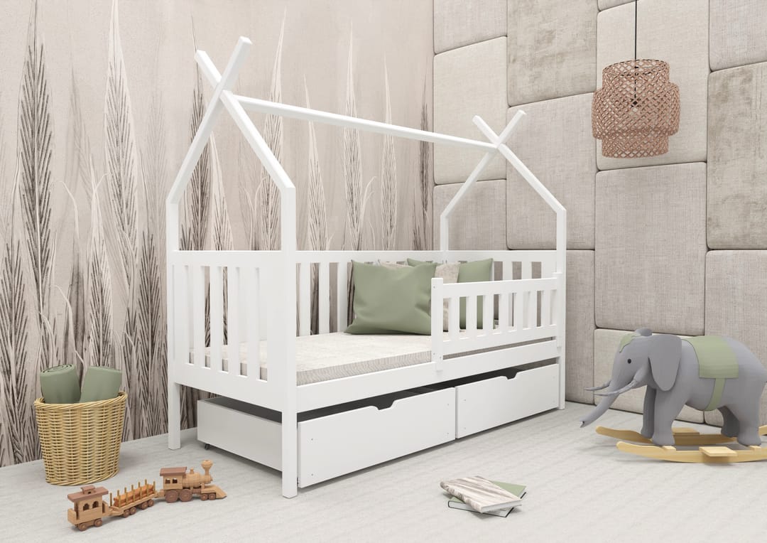 Wooden Single Bed Simba with Storage, front view — Arte-N kids single bed
