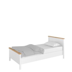 Story SO-08 Bed with Mattress in White Matt and Oak Nash Décor, front view — Arte-N kids single bed