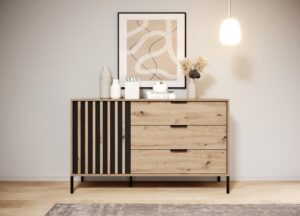 Tally Chest Of Drawers 138cm in Oak Artisan and Anthracite, view 4 — Arte-N chest of drawers