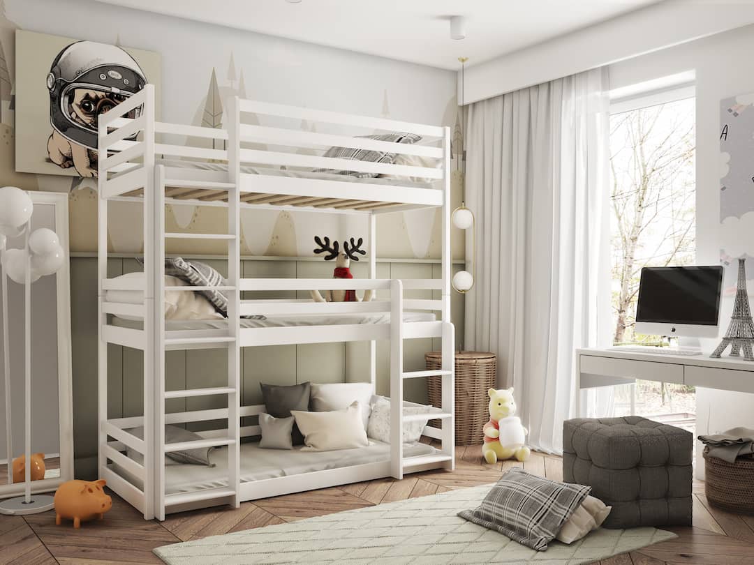 Wooden Triple Bunk Bed Ted, front view — Arte-N bunk bed