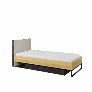 Teen Flex TF-16 Single Bed [EU Single] in Oak Hickory and Silk Flou and Raw Steel, front view — Arte-N kids single bed