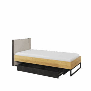 Teen Flex TF-16 Single Bed [EU Single] in Oak Hickory and Silk Flou and Raw Steel, view 2 — Arte-N kids single bed